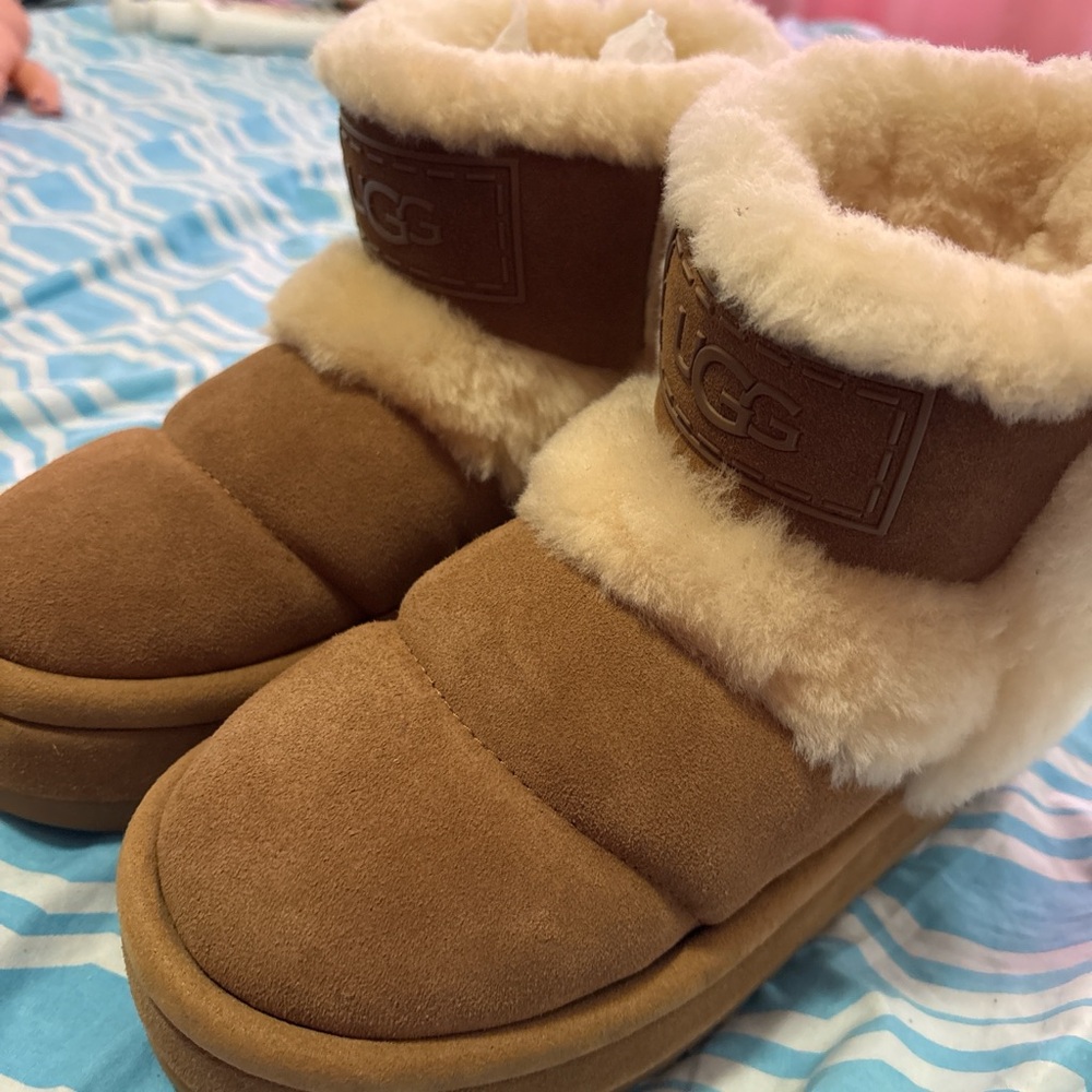 UGG Tan and Cream Shearling Slippers